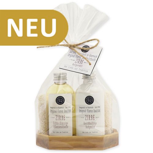 Beauty-Set Seife & Bodymilk auf Olivenholz-Seifenschale "Aus Liebe zur Traditon"