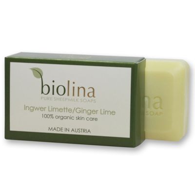 Biolina sheep milk soap 100g in box, Ginger lime 