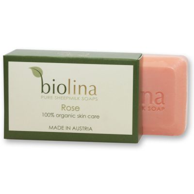 Biolina Schafmilchseife 100g im Karton, Rose 