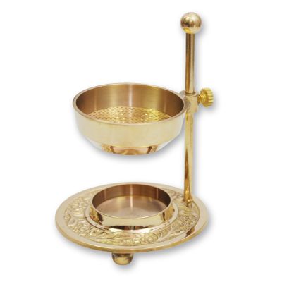 Incense vessel with strainer, 11x7.5cm brass, dish adjustable in height 