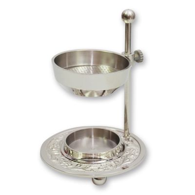 Incense vessel with strainer, 11x7.5cm brass nickel plated, dish adjustable in height 