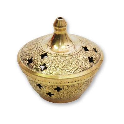 Incese vessel, 7x7cm brass, removable cap and lattice 