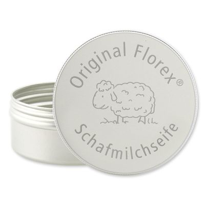 Soap box out of aluminium with sealing insert and laser engraving sheep milk soap, 100ml 