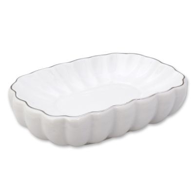 Soap dish porcelain wavy with silver edge 