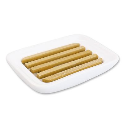 Soap dish porcelain square with bamboo element 