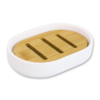 Soap dish porcelain oval with a bamboo element 