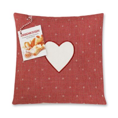 Swiss pine pillow 30x30cm with a heart motive filled with swiss pine shavings 