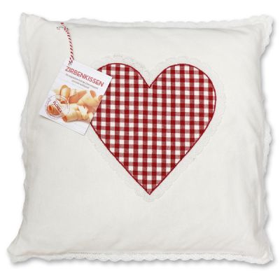 Swiss pine pillow 40x40cm with a heart motive filled with swiss pine shavings 