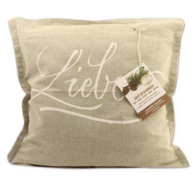 Swiss pine pillow 40x40cm with 'Liebe' filled with swiss pine shavings 