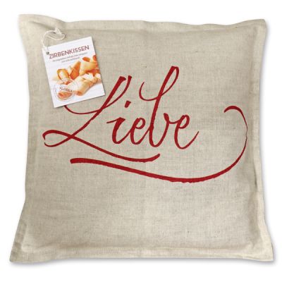 Swiss pine pillow 40x40cm with 'Liebe' filled with swiss pine shavings 
