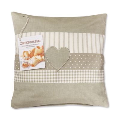 Swiss pine pillow 30x30cm with a heart motive filled with swiss pine shavings 