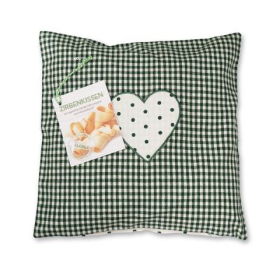 Swiss pine pillow 30x30cm with a heart motive filled with swiss pine shavings 