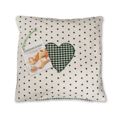 Swiss pine pillow 30x30cm with a heart motive filled with swiss pine shavings 