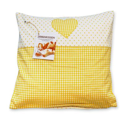 Swiss pine pillow 40x40cm with heart yellow filled with swiss pine shavings 
