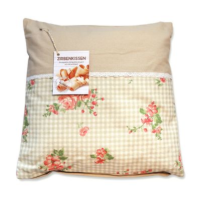 Swiss pine pillow 40x40cm beige with roses filled with swiss pine shavings 