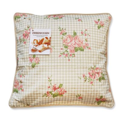 Swiss pine pillow 40x40cm beige with roses filled with swiss pine shavings 