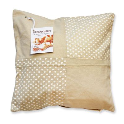 Swiss pine pillow 40x40cm beige with hearts filled with swiss pine shavings 
