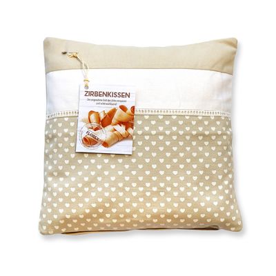 Swiss pine pillow 30x30cm beige with hearts filled with swiss pine shavings 