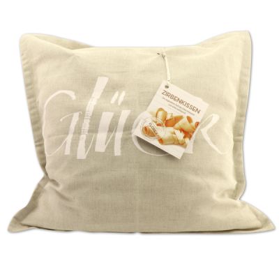 Swiss pine pillow 40x40cm with 'Glück' filled with swiss pine shavings 