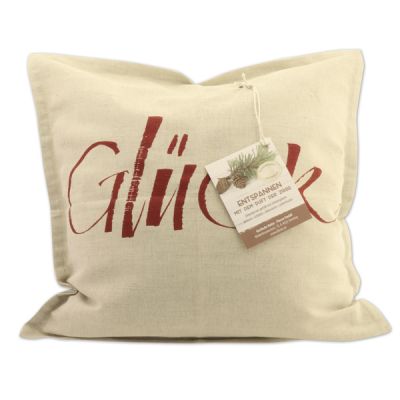 Swiss pine pillow 40x40cm with 'Glück' filled with swiss pine shavings 