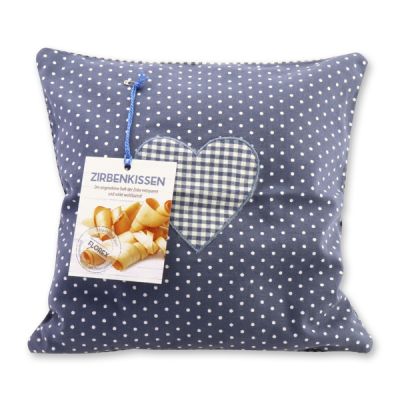 Swiss pine pillow 30x30cm with a blue heart motive filled with swiss pine shavings 