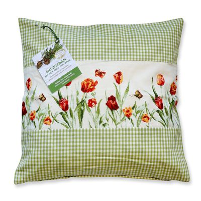Swiss pine pillow 40x40cm green with tulip filled with swiss pine shavings 