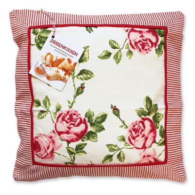 Swiss pine pillow 40x40cm white with roses and frame filled with swiss pine shavings 