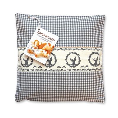 Zirbenpolster 30x30cm mit Hirsch Motiv grau befüllt mit Zirbenspänen 