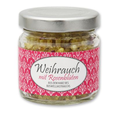 Incense mix 60g in glass jar, Incense with rose petals 