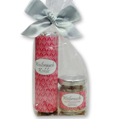 Incense set in a cellophane bag, Incense mix with rose petals 