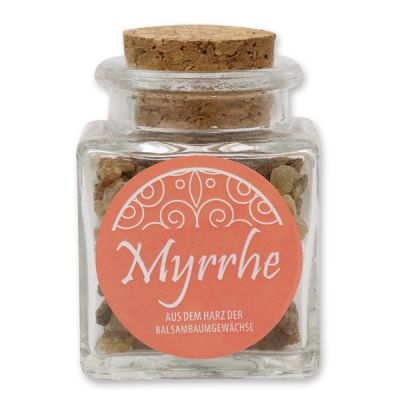 Myrrh 25g in a square glass jar with a plug cork, Pure Myrrh 