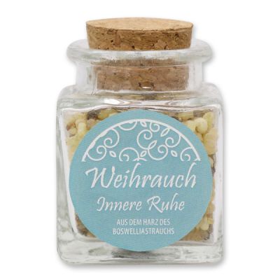 Incense mix 25g in a square glass jar with a plug cork, "Innere Ruhe" 