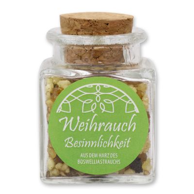 Incense mix 25g in a square glass jar with a plug cork, "Besinnlichkeit" 
