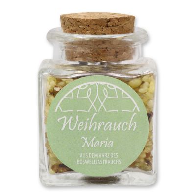 Incense mix 28g in a square glass jar with a plug cork, "Maria" 