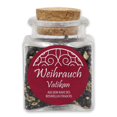 Incense mix 30g in a square glass jar with a plug cork, "Vatikan" 