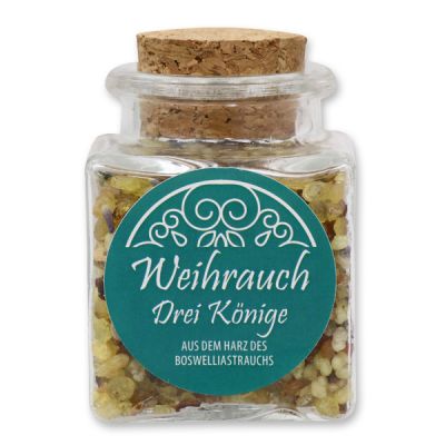 Incense mix 30g in a square glass jar with a plug cork, "Drei Könige" 