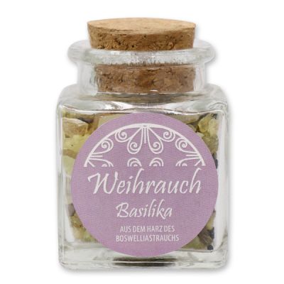 Incense mix 28g in a square glass jar with a plug cork, "Basilika" 