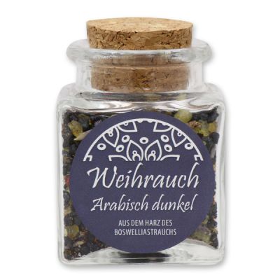 Incense mix 28g in a square glass jar with a plug cork, "Arabisch dunkel" 