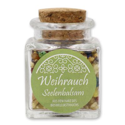 Incense mix 28g in a square glass jar with a plug cork, "Seelenbalsam" 