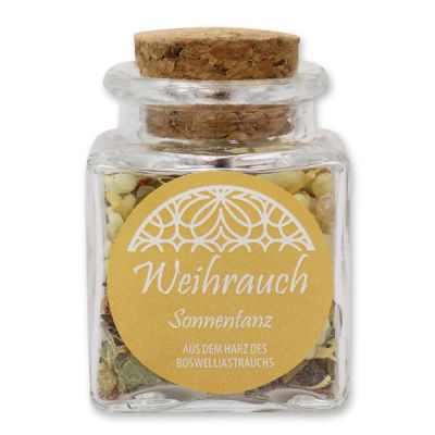 Incense mix 25g in a square glass jar with a plug cork, "Sonnentanz" 