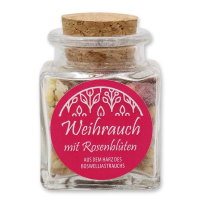 Weihrauchmischung 25g im Glas mit Kork, Weihrauch mit Rosenblüten 