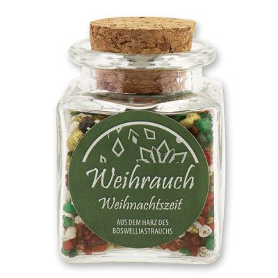 Incense 30g in a square glass jar with a plug cork, "Weihnachtszeit" 