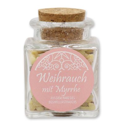 Incense mix 28g in a square glass jar with a plug cork, Incense with myrrh 