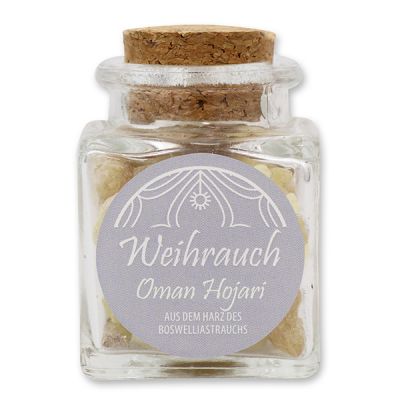 Incense 25g in a square glass jar with a plug cork, "Oman Premium Hojari" 