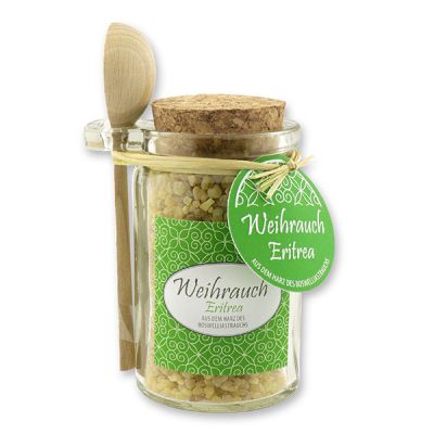Incense 70g in a glass with cork and a wooden spoon decorated, "Eritrea extra fein" 