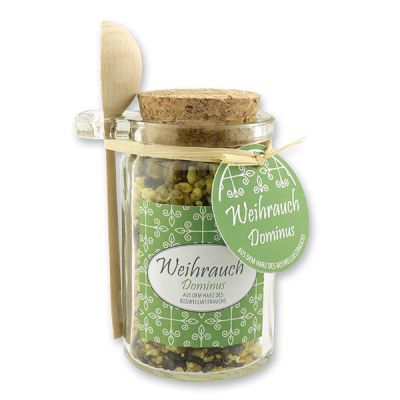 Insence mix 70g in a glass with cork and a wooden spoon decorated, "Dominus" 