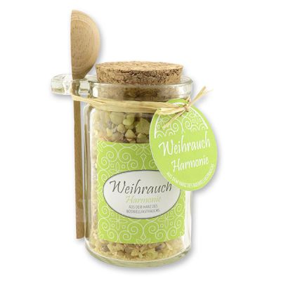 Insence mix 70g in a glass with cork and a wooden spoon decorated, "Harmonie" 
