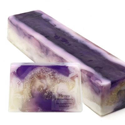 Handmade glycerin soap with loofah 90g in cello, Lavender 
