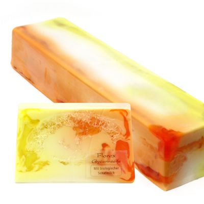 Handmade glycerin soap with loofah 90g in cello, Apricot 