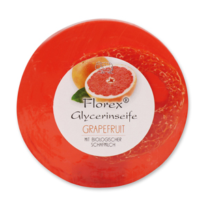 Handgemachte Glyzerinseife mit Luffa 100g in Folie mit Aufkleber, Grapefruit 